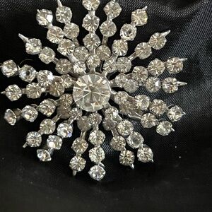 Elegant Silver Crystal Burst Brooch